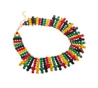 VERDANVERSE Multi-layer African Wooden Bead Necklace Colorful Ethnic Choker Handmade Long Beaded Chain for Women Boho Style Jewelry for Casual Wear