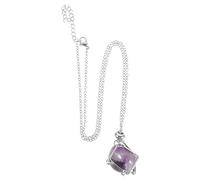VERDANVERSE Natural Crystal Pendant Necklace for Women Silver Metal Holder Adjustable Chain Hollow-Out Design for Gemstones