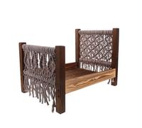 VERDANVERSE Newborn Photography Prop Bed Mini Vintage Wood Bed for Studio Photoshoot Posing Prop Macrame Design