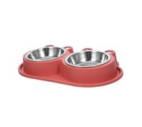 VERDANVERSE No Spill Double Pet Feeding Bowl with Stainless Steel Bowls and Non-slip Base Cat and Puppy Food Water Feeder for Small to Medium Animals Moat Design Keeps Food Clean and Stable