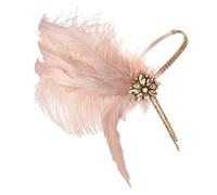 VERDANVERSE Nude Pink Plume Flapper Headband 1920s Vintage Roaring 20s Headpiece with Tassels for Women Wedding Party Bridal Hair Accessory