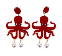VERDANVERSE Ocean Theme Pearl Drop Earrings for Women, 1 Pair Octopus Animal Dangle Eardrops, Fun Unique Pearl Animal Jewelry