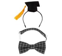 VERDANVERSE Pet Graduation Cap with Tassel and Bow Tie Yellow Felt Hat with Black Plaid Bow Tie Dog and Cat Costume Accessory for Birthday Party Halloween Daily Wear Fits Small Breeds Like