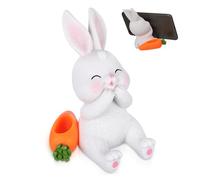 VERDANVERSE Rabbit Phone Holder Smartphone Cartoon Figurine Multi-function Cute Decor Stand Living Room Bunny Lover Ideas Desktop Cellphone Holder Desktop Adornment Resin White