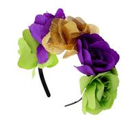 VERDANVERSE Rainbow Floral Headband with Large Fabric Roses for Halloween Day Dead Costume Soft Comfortable Flower Crown Headpiece Hair Accessory for Women Cosplay Party