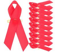 VERDANVERSE Red Ribbon Brooch Pin for Awareness, 16cm X 1.3cm Satin Ribbon with Safety Pin, Portable Fundraising Accessory for Public Charity Events and Health Campaigns