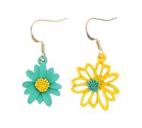 VERDANVERSE S925 Silver Needle Daisy Earrings Color-blocked Sunflower Studs Small Floral Drop Earrings for Women for Everyday and Party Wear