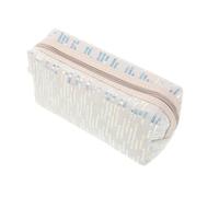 VERDANVERSE Sequin Makeup Bag with Wide Opening Large Capacity for Women, Portable Polyester Cosmetic Pouch Trendy White Glitter Shiny Travel Makeup Organizer for Vacations and Daily