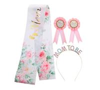 VERDANVERSE Shower Sash and Badge for Mom Rhinestone Crown Headband and Dad Corsage Pin Lightweight Comfortable Maternity Photo Props Pink Gender Reveal Decoration