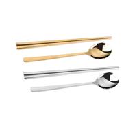 VERDANVERSE Stainless Steel Chopsticks and Square Soup Spoons Set, 304 Food-Grade Korean Flatware, Hollow Design, Gold and Silver Reusable Cutlery for Dining and Cooking, 4pcs Household