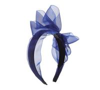 VERDANVERSE Three Layer Organza Bow Headband Lightweight Breathable Twist Hair Bow for Women Wide Knotted Headwrap Fashionable Rabbit Ear Hairband Blue