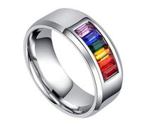 VERDANVERSE Titanium Steel Pride Ring Rainbow Inlaid Rhinestone Stylish Unisex Band Elegant for Parties and Daily Wear