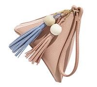 VERDANVERSE Triangular Pu Lychee Texture Key Case Mini Zipper Wallet Handbag Pink for Women Portable Key Holder Charge Pouch Coin Purse