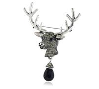 VERDANVERSE Vintage Deer Head Brooch Antique Silver Clothing Lapel Pin with Elk Antlers Design for Men Women Elegant Water Drop Pendant Accessory for Suits Sweaters Dresses Birthday Valentine