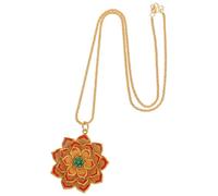 VERDANVERSE Vintage Enamel Lotus Flower Necklace for Women Brass Lotus Pendant Filigree Cloisonné Retro Floral Yoga Jewelry Chain Ethnic Style for Daily Wear