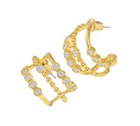 VERDANVERSE Vintage Gold Plated Diamond Earrings for Women Lightweight Luxury Ear Hoops with Sparkling Bling Elegant Party Jewelry for Weddings and Daily Wear
