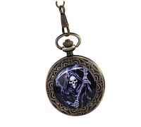 VERDANVERSE Vintage Pocket Watch with Classic Thick Chain Mechanical Hand Wind Retro Design Dial with Roman Numerals Antique Bronze Ghost Pattern Christmas and Fathers Day