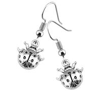 VERDANVERSE Vintage Silver Ladybug Dangle Earrings for Teen Unique Handmade Drop Hook Jewelry Hypoallergenic Lightweight Accessories for Parties and Daily Wear