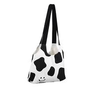 VERDANVERSE Women Canvas Tote Bag with Cow Smile Pattern Large Reusable Shoulder Bag for Shopping Work Beach Travel Casual Everyday Use with Inner Pocket for Phone and Keys