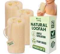 Verde Living 100% Natural Loofah Sponge for Body - 3 Loofa Pack Exfoliating Sponge with Drawstring - Organic Shower Loofah for Men and Women