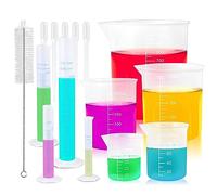Verdenu 15 PCS Plastic Graduated Cylinders and Beakers Set with 5 Transfer Pipettes and 1 Test Tube Brushes Science Measuring Lab Test Tube Flask Liquid Measuring Tools