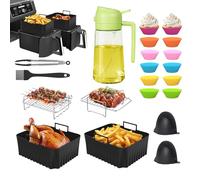 Verdenu 20 Pcs Air Fryer Accessories for Ninja Foodi Dual Zone AF300UK/AF400UK, 7.6L-9.5L Ninja Airfryer Accessories with Oil Sprayer, Air Fryer Silicone Liner