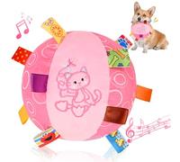 VerdeVilla Dog Squeak Ball Toys with Tags, Interactive Dog Toys, Soft Stuffed Puppy Toys with Built-in Bell, Dog Chew Toys to Keep Them Busy for Small Medium Large Dogs - 6 Inches, Pink