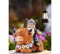 Vereemy Garden Gnome Outdoor Statue 12 Inch Highland Cow Gnomes Decorations for Yard Patio Lawn Porch Birthday Gifts for Women Men, Mother’s Day, Housewarming with Solar Light Funny Decor for Outside