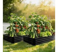 VERFARM 2PCS Metal Galvanized Raised Garden Bed Kit, 6 x 3 x 1 ft Galvanized Steel Raised Garden Planter Box Beds Set of 2 Steel Kit with Open Base for Vegetables Flowers Herbs Fruits, Black