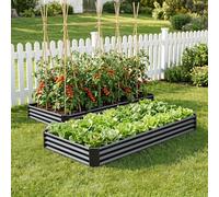 VERFARM 2PCS Metal Galvanized Raised Garden Bed Kit, 8 x 4 x 1 ft Galvanized Steel Raised Garden Planter Box Beds Set of 2 Steel Kit with Open Base for Vegetables Flowers Herbs Fruits, Black