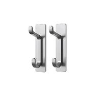 VergilSon Black Self Adhesive Hooks, Sticky Extra Strong Double Hook Wall Door Hooks, Stainless Steel Heavy Duty Stick Hooks for Towel Coat Hat Bag in Bathroom Shower Kitchen (2pcs Brush Silver)