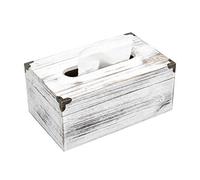 VERGOODR Distressed Wooden Rustic Tissue Box Holder Tissue Box Cover Napkin Dispenser for Bathroom Living Room Dining Room Bedroom Toilet (Washed White)