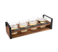 VERGOODR Vintage Piece Beer Flight Board Tasting Sampler Set with Chalkboard Panel, 4 Beer Glasses and Wood Serving Carrying Tray with Black Metal Handles (Roast color)