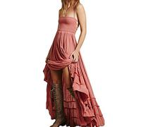 VERGOODR Women's Cotton Sexy Sleeveless Boho Beach Backless Long Bohemian Dress, Pink, Medium