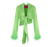 VERGUENZA feather-trimmed knotted blouse - Green 40-42