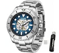 Verhux Automatic Watches for Mens Gold Skeleton Luxury Mechanical Classic Original Stainless Steel Waterproof Wrist Watches Black Silver Tone, sky blue mens watches, Business