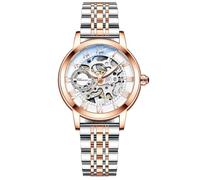 Verhux Elegant Automatic Skeleton Ladies Watches Two Tone Rose Gold and Silver Stainless Steel Waterproof Luminos Womens Wrist Watches, L8831 Laides watches