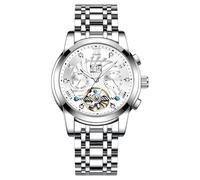 Verhux Mens Watches Automatic Mechanical Watch with Blue Dial Multi-Function Display Silver and Gold Tone Bracelet - Elegant and Intricate Design, 1408 silver mens watches with white dial