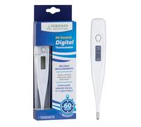Veridian Digital Thermometer | 60 Second Read | Fever Alert + Memory Reminder | Clinical Rigid Tip | Hygienic Water Resistant Easy Clean | Storage Case + Lids