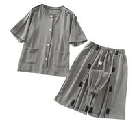 VERIDIANFLOW Post Shoulder Surgery Shirts Short Sleeve for Men Dialysis Patient Care Tear Away Cotton Pajamas Set(Grey a,M)