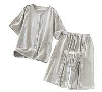 VERIDIANFLOW Post Shoulder Surgery Shirts Short Sleeve for Men Dialysis Patient Care Tear Away Cotton Pajamas Set(Grey B,M)