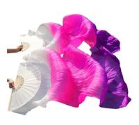 VERIDIANFLOW Silks Belly Dancing Fans,1 Pair Handmade Dyed Silk Dance Fans 99.99% Real Silk/Imitation Silk Dance ChineseSilk Fan(8,Real silk 180x90cm)