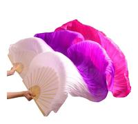 VERIDIANFLOW Silks Belly Dancing Fans,Veil Fans Real/Imitation Bamboo Ribs Handmade Dyed Performance FanSilkSilk Fan(13c,2XL 280x90Real Silk)