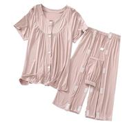 VERIDIANFLOW Womens Bedridden Patient Clothing Short Sleeve Patient Gown Post-Op Tear Away Clothes for Fracture Surgery Patients(Pink,XXL)