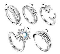 Veridius 5Pcs Anxiety Ring for Women Silver Fidget Rings Adjustable Spinner Rings Open Anxiety Relief Ring Designs Stress Relief Fashion Durable for Mother Daughter Son Men Birthday Party Gifts