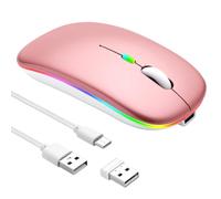 Veridius Wireless Bluetooth Mouse for Macbook Pro Air iPad Laptop Dual Mode BT 5.2 USB A USB C 2.4GHz Rechargeable Quiet Click Optical DPI 800/1200/1600 for Chromebook Computer Desktop Tablet PC Pink