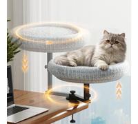 VERIFOST Cat Bed for Desk with Adjustable Height & 360 Rotation Elevated, Heavy-Duty Cat Desk Bed for Small Space, Soft & Comfortable Modern Unique Kitten Furniture, Indoor Cats Up to 60 lbs (Gray)