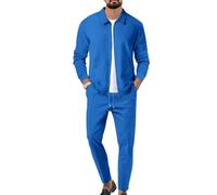 Veriliss Men's Tracksuits 2 Pieces Waffle Soft Hoodies Sweatsuit Sets Workout Top & Bottom Sets Sports Jogging Suit Set Trendy Catdigna Jacket Suit Business Outfits(Blue,S)