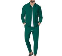 Veriliss Men's Tracksuits 2 Pieces Waffle Soft Hoodies Sweatsuit Sets Workout Top & Bottom Sets Sports Jogging Suit Set Trendy Jacket Suit Summer Outfits Blackish Green XXL