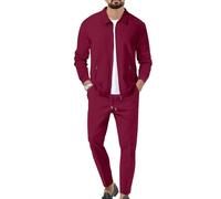 Veriliss Men's Tracksuits 2 Pieces Waffle Soft Hoodies Sweatsuit Sets Workout Top & Bottom Sets Sports Jogging Suit Set Trendy Catdigna Jacket Suit Business Outfits(Claret,L)
